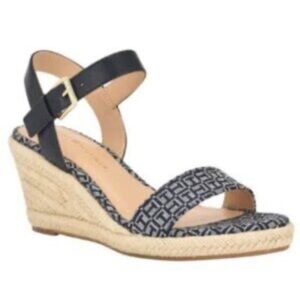 NWT Tommy Hilfilger Joozie Espadrille wedges, navy logo print